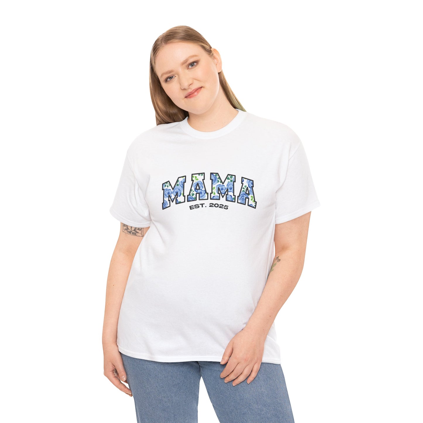 Floral “MAMA”, Customizable Year Cotton Tee