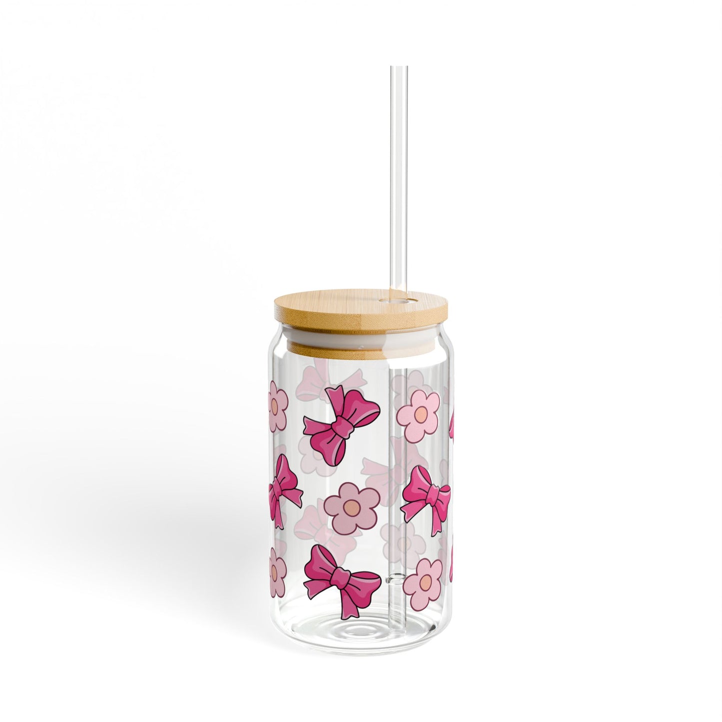 Custom Name Cute Pink Bows & Flowers Glass Tumbler