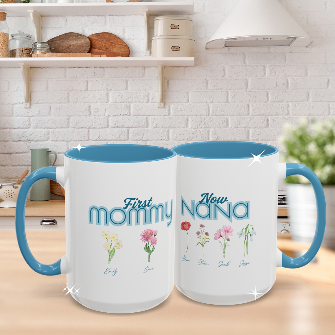 Custom Mom & Grandma Birth Flower Accent Mug