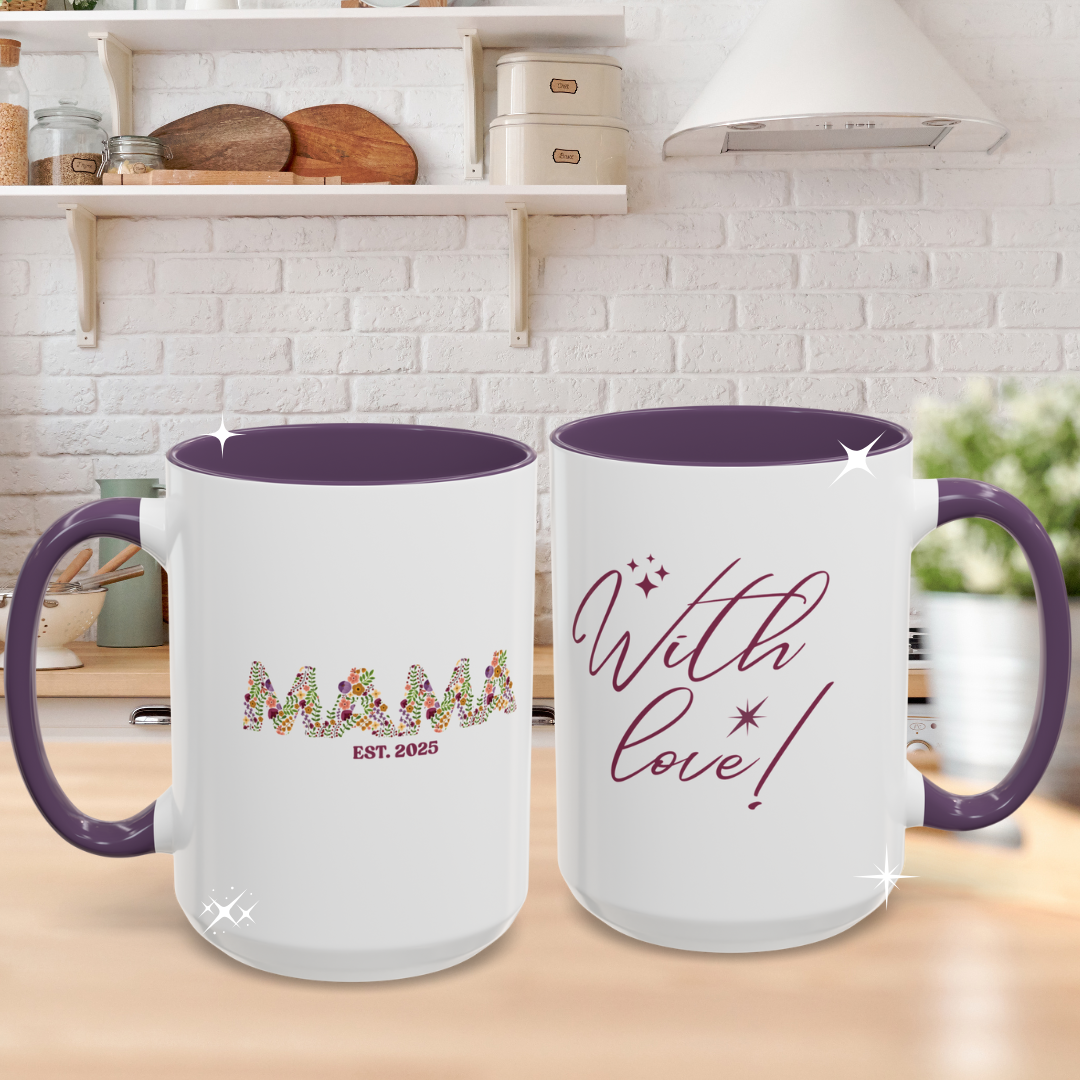MAMA Est. Personalized Accent Floral Mug