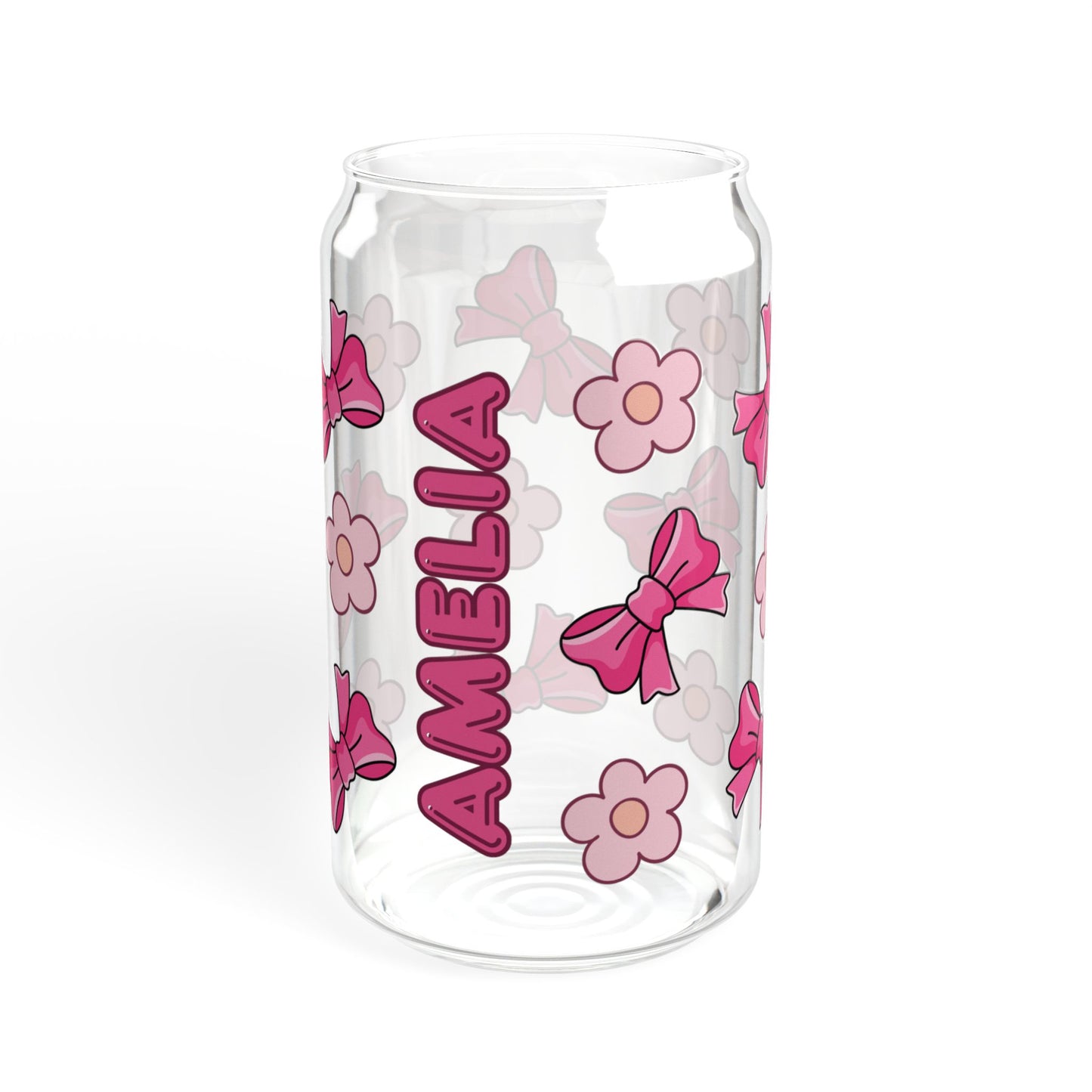 Custom Name Cute Pink Bows & Flowers Glass Tumbler
