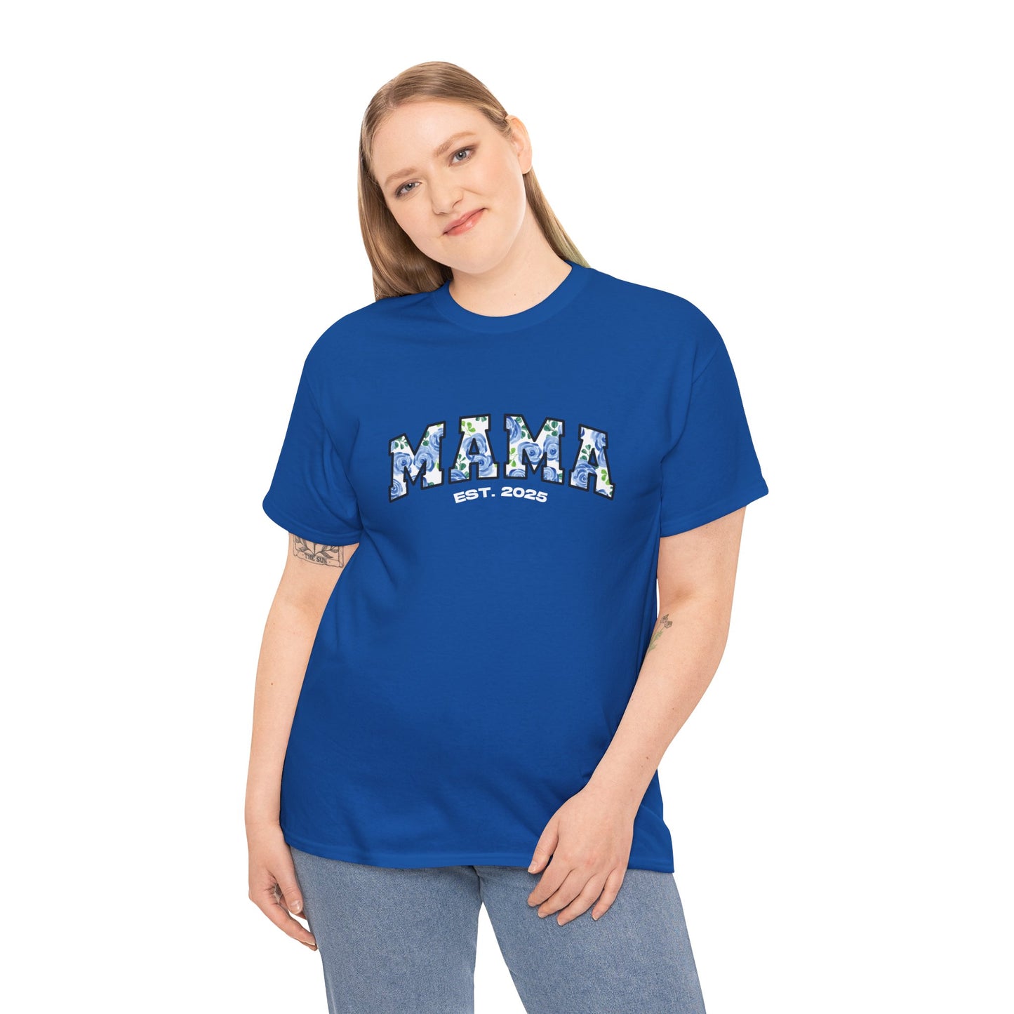 Floral “MAMA”, Customizable Year Cotton Tee