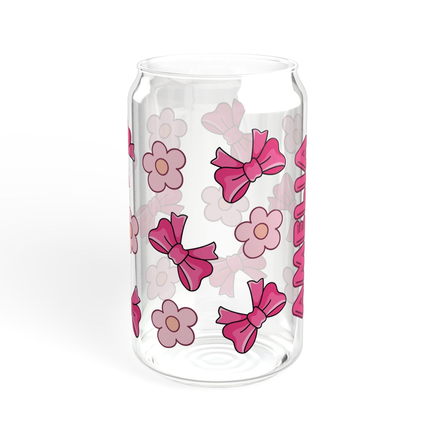 Custom Name Cute Pink Bows & Flowers Glass Tumbler