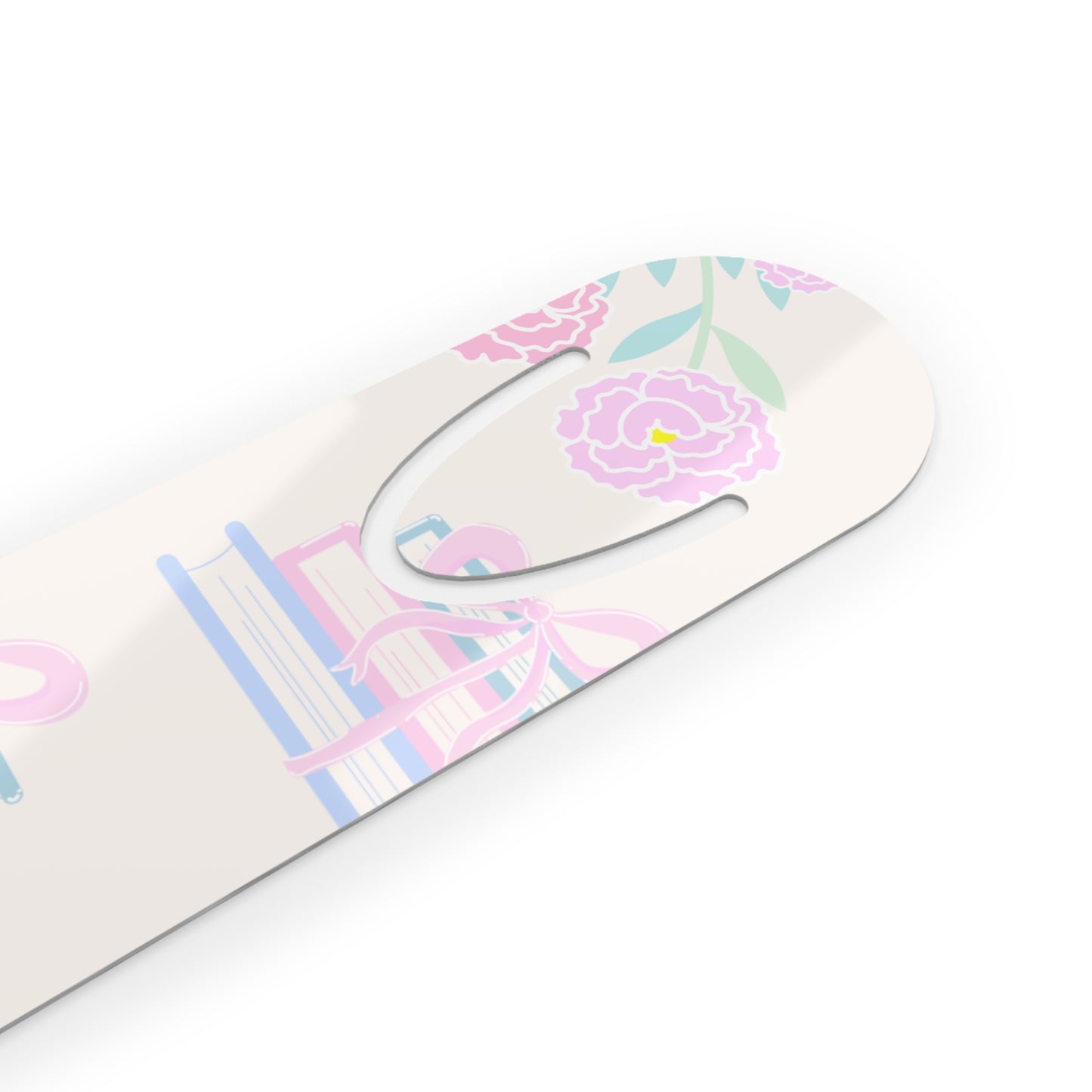 Pastel Floral & Book Stack Aluminum Bookmark