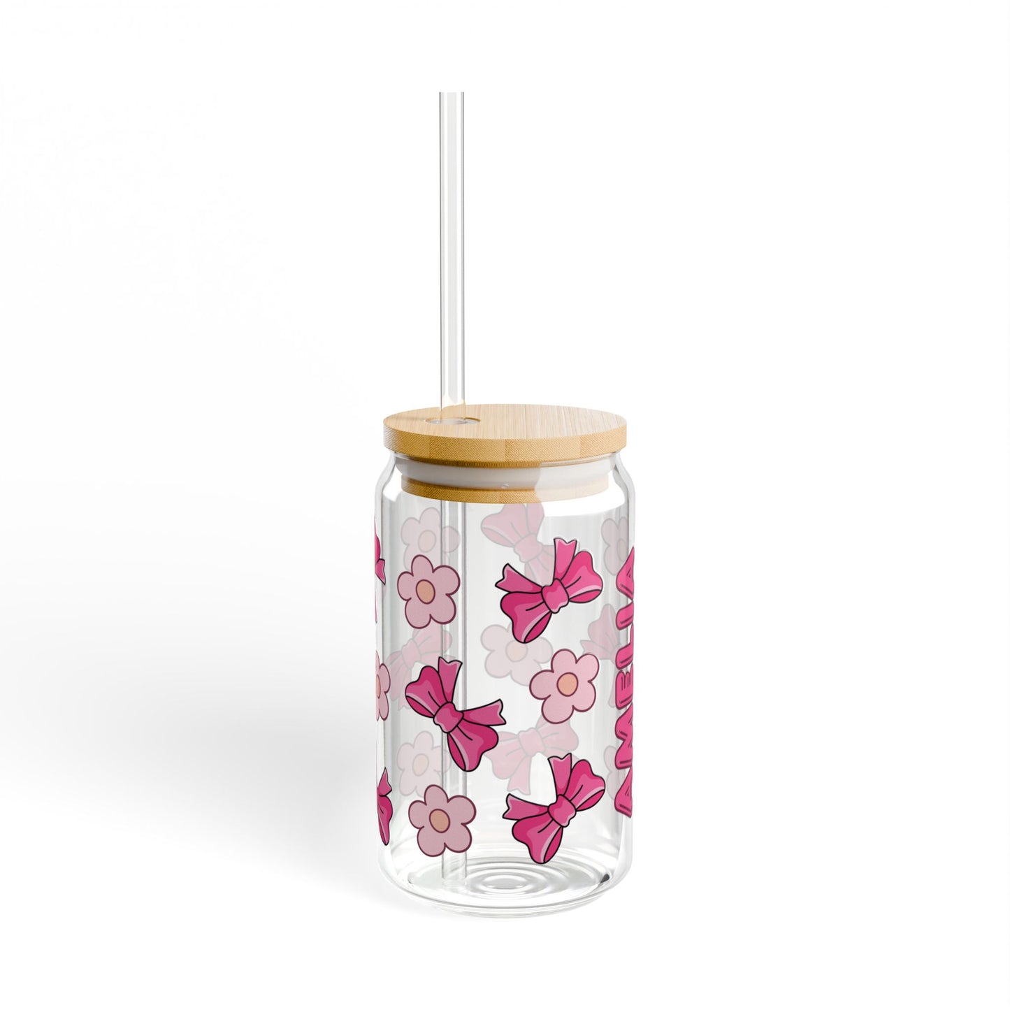 Custom Name Cute Pink Bows & Flowers Glass Tumbler