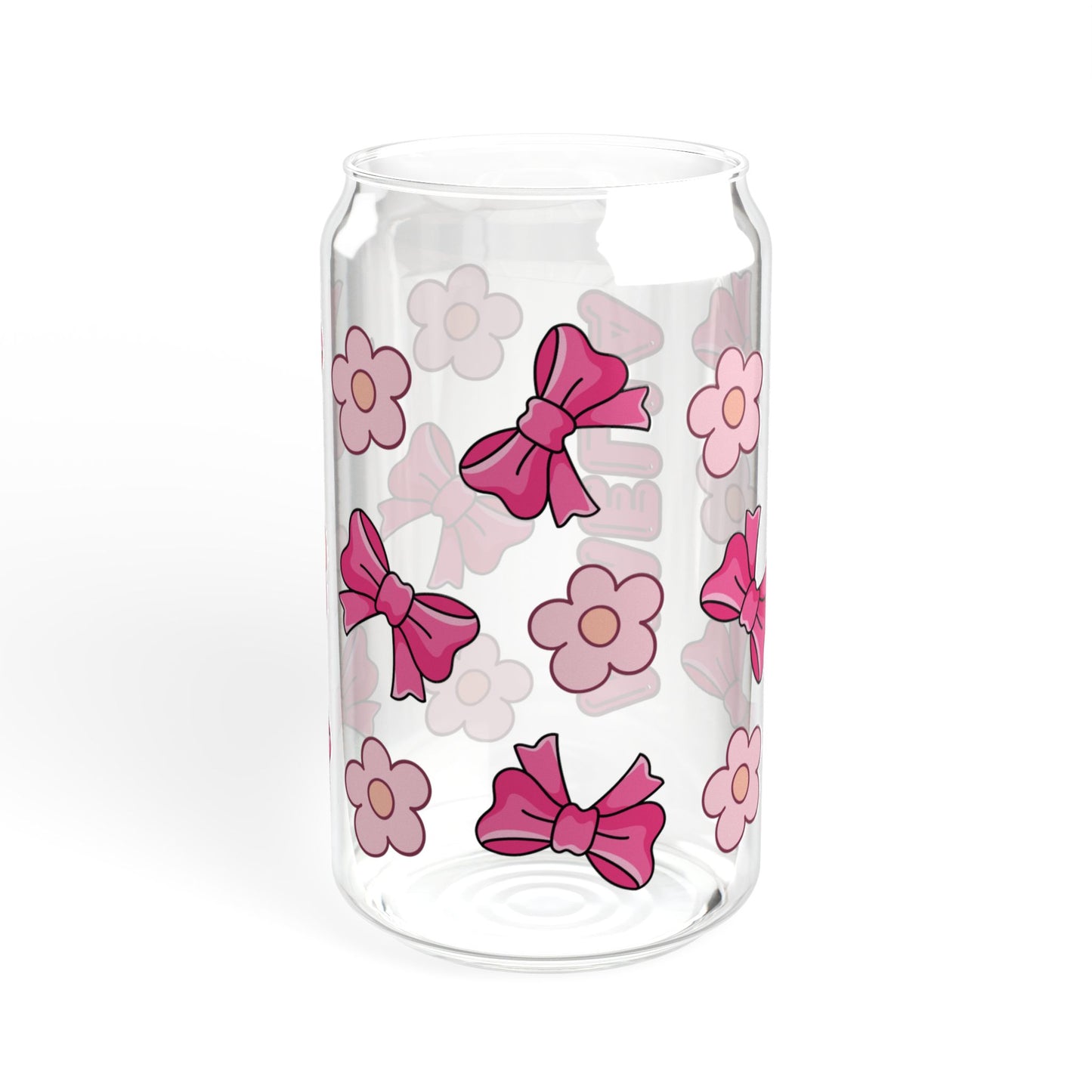 Custom Name Cute Pink Bows & Flowers Glass Tumbler