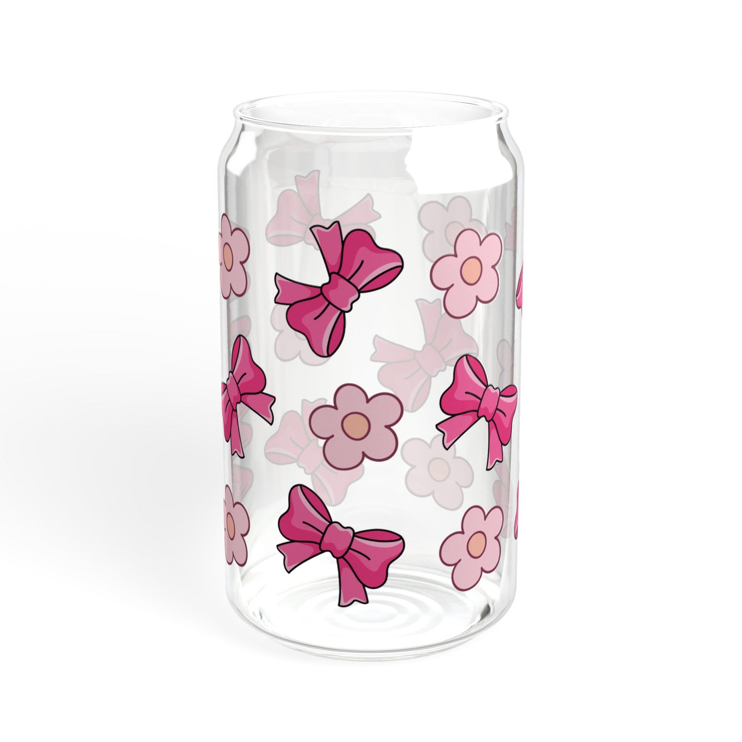 Custom Name Cute Pink Bows & Flowers Glass Tumbler