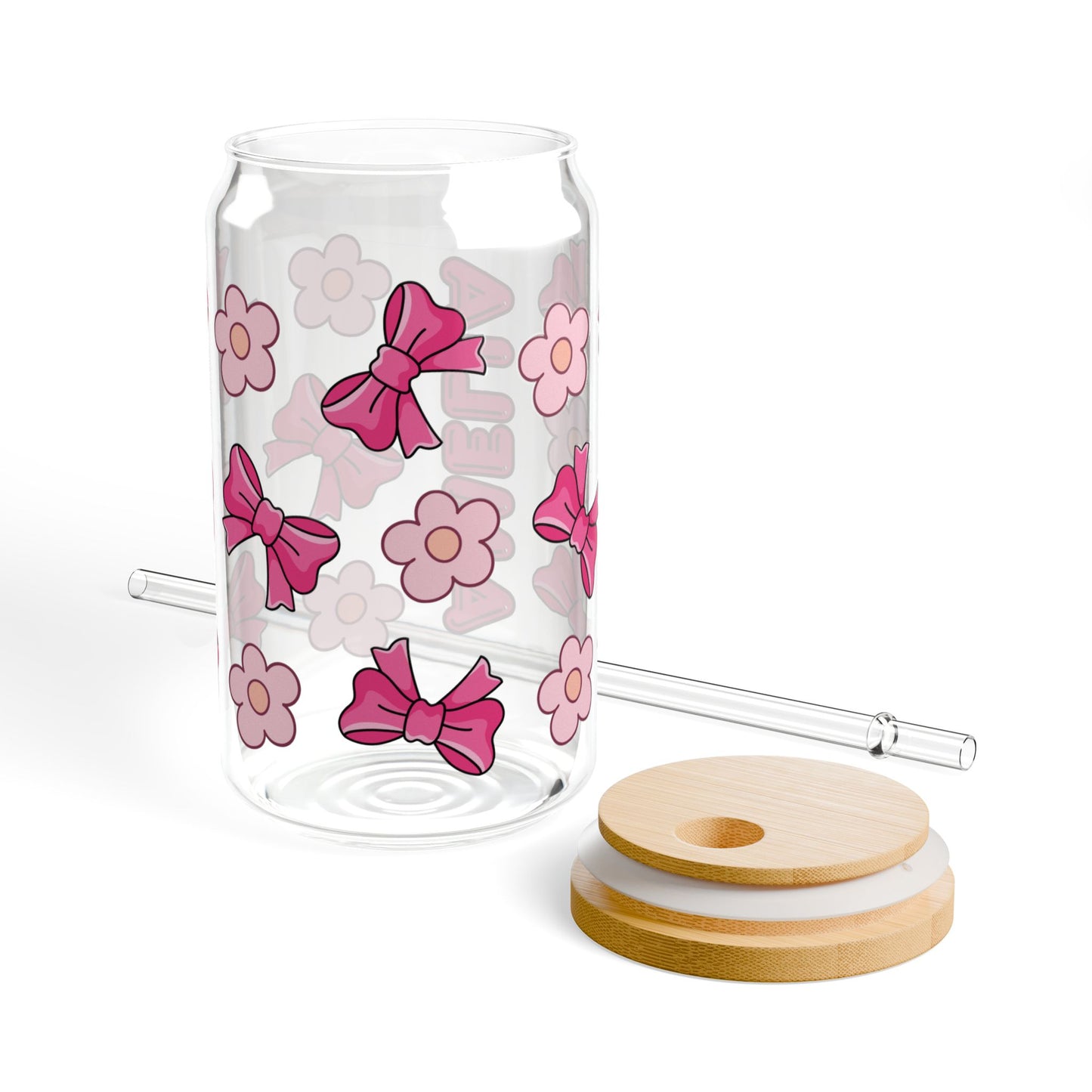 Custom Name Cute Pink Bows & Flowers Glass Tumbler