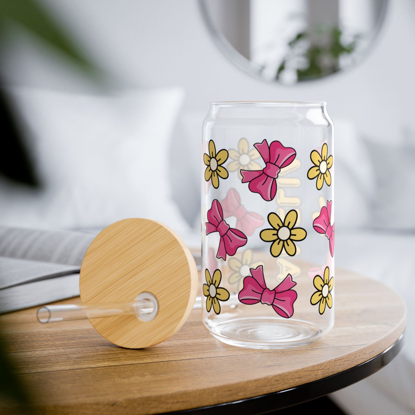 Customizable Bows & Flowers Glass Tumbler