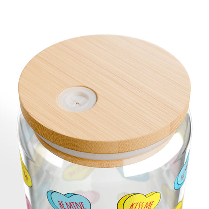 Sweet Heart Sipper Glass - 16oz with Bamboo Lid and Tritam Straw