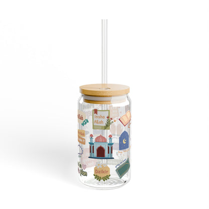 Inspirational Islamic Themed Sipper Glass- 16oz with Bamboo Lid and Tritan Straw