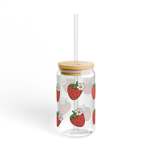 Cute Strawberry Summer Glass Jar