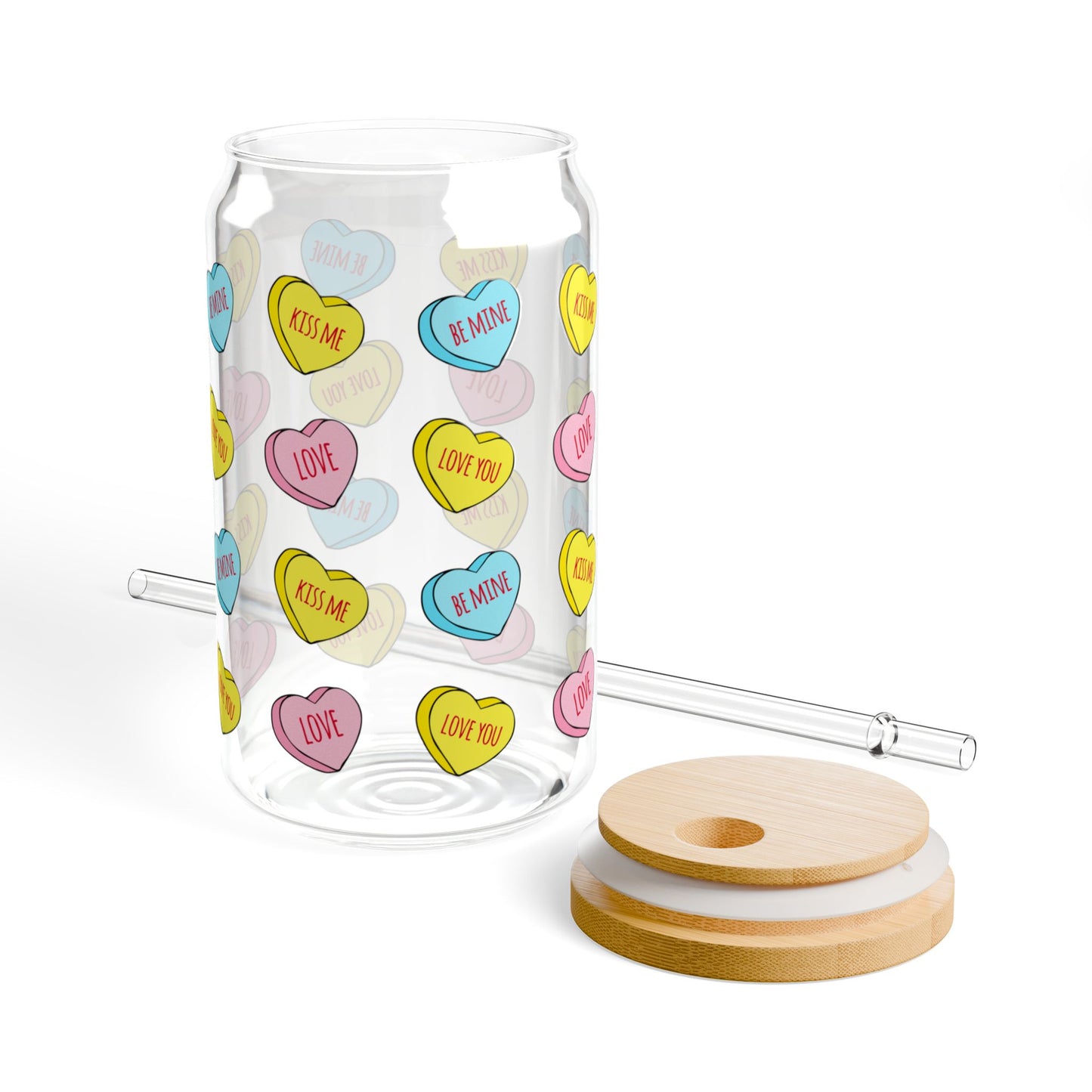 Sweet Heart Sipper Glass - 16oz with Bamboo Lid and Tritam Straw