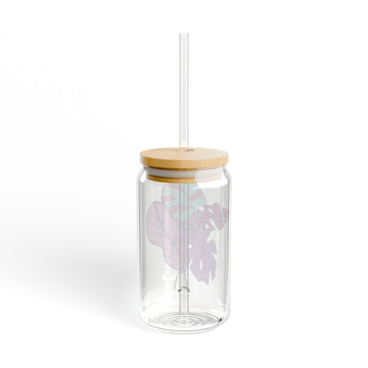 Tropical Leaf Sipper Glass - 16oz with Bamboo Lid and Tritan Straw