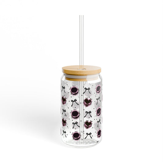 Pink & Black Coquette Glass Jar – Sip with a Flirty Twist