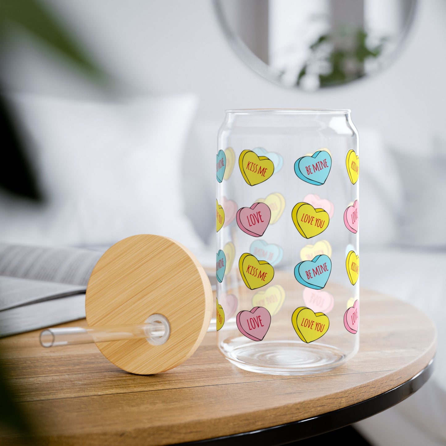 Sweet Heart Sipper Glass - 16oz with Bamboo Lid and Tritam Straw