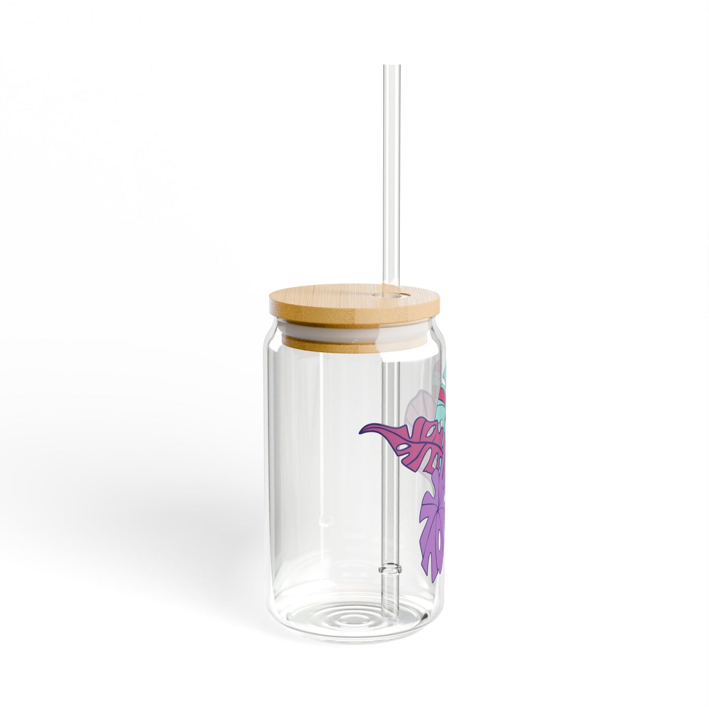 Tropical Leaf Sipper Glass - 16oz with Bamboo Lid and Tritan Straw