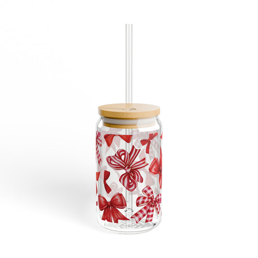 Festive Red Bow Glass Jar