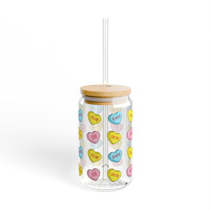 Sweet Heart Sipper Glass - 16oz with Bamboo Lid and Tritam Straw