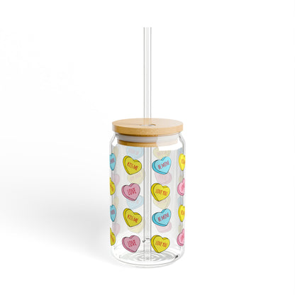 Sweet Heart Sipper Glass - 16oz with Bamboo Lid and Tritam Straw