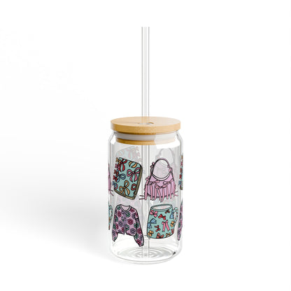 Coquette Flair 16oz Sipper Glass Can with Bamboo Lid and Tritan Straw