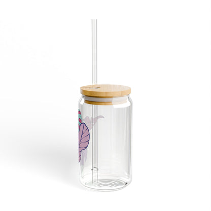 Tropical Leaf Sipper Glass - 16oz with Bamboo Lid and Tritan Straw