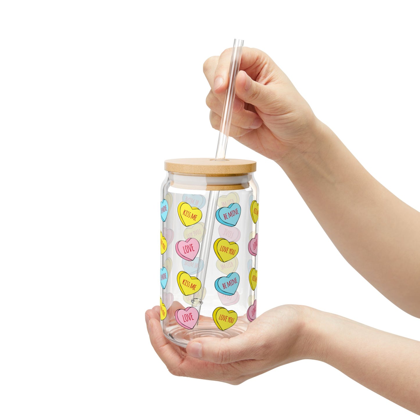 Sweet Heart Sipper Glass - 16oz with Bamboo Lid and Tritam Straw