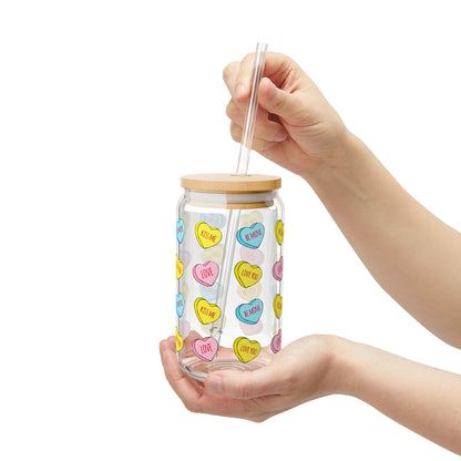 Sweet Heart Sipper Glass - 16oz with Bamboo Lid and Tritam Straw