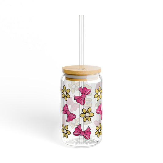 Customizable Bows & Flowers Glass Tumbler