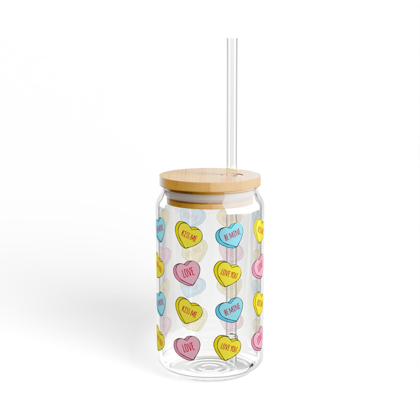 Sweet Heart Sipper Glass - 16oz with Bamboo Lid and Tritam Straw