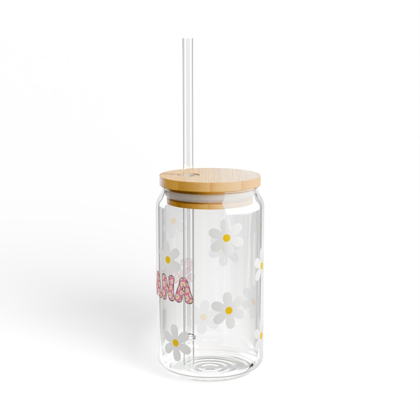 Personalized Floral Sipper Glass 16oz - with Bamboo Lid and Tritan Straw