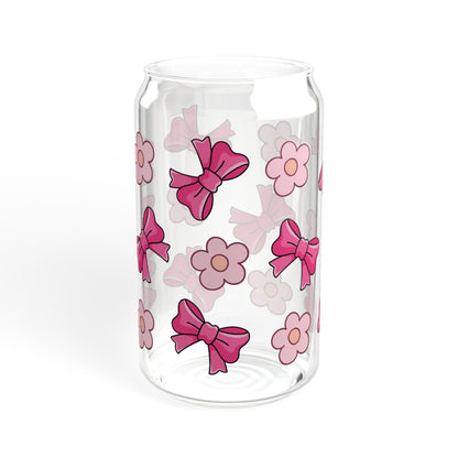 Custom Name Cute Pink Bows & Flowers Glass Tumbler