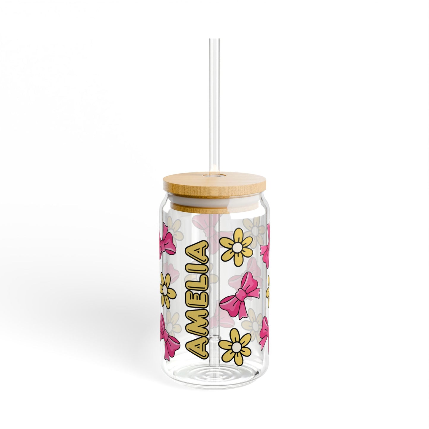 Customizable Bows & Flowers Glass Tumbler