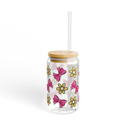 Customizable Bows & Flowers Glass Tumbler