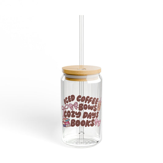 Iced Coffee, Bows, Cozy Days & Books Aesthetics Glass Jar